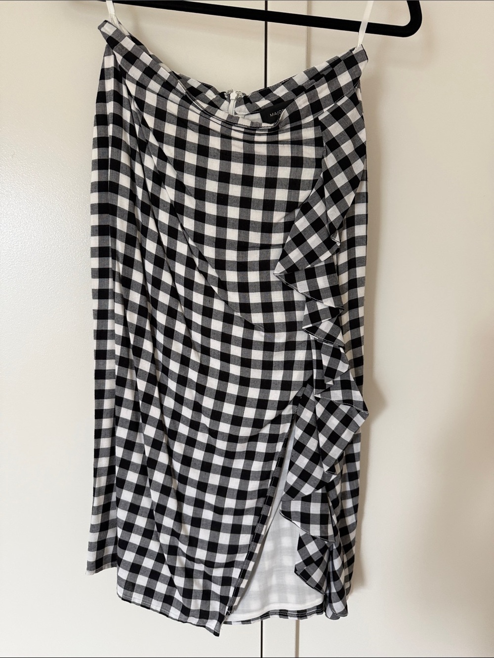 MAJORELLE Black & White Gingham Ruffle Midi Skirt